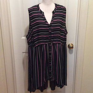 Torrid Top 3 Black Purple Green White Stripe